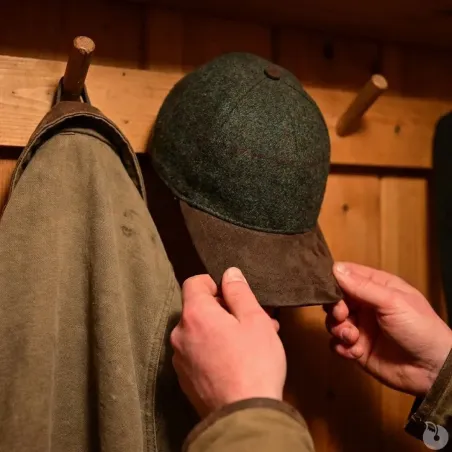 Casquette à carreaux réglable laine polyester kaki marron T58