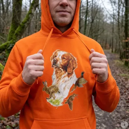 Sweat à capuche orange épagneul Bartavel®