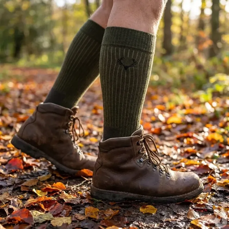 Chaussettes hautes cerf kaki laine mérino 40% - Mixte