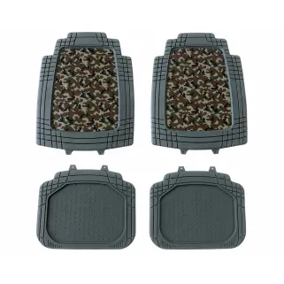Lot de 4 Tapis de Voiture en Caoutchouc Synthétique - Résistants et Antidérapants - Motif Camo Kaki - 70 x 50 cm