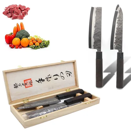Coffret 2 Couteaux Japonais Nakiri & Santoku - Artisanat Traditionnel