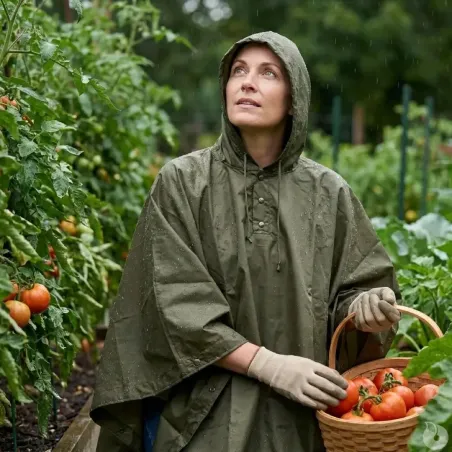 Poncho imperméable polyester enduit kaki taille unique