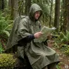 Poncho imperméable polyester enduit kaki taille unique