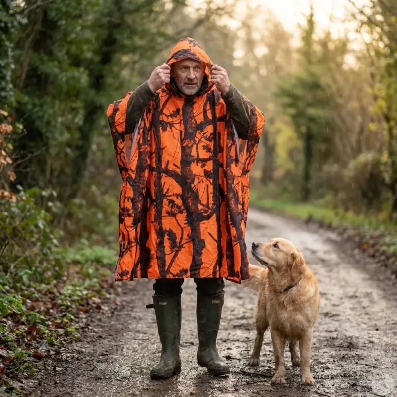 Poncho imperméable polyester enduit orange taille unique