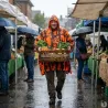 Poncho imperméable polyester enduit orange taille unique