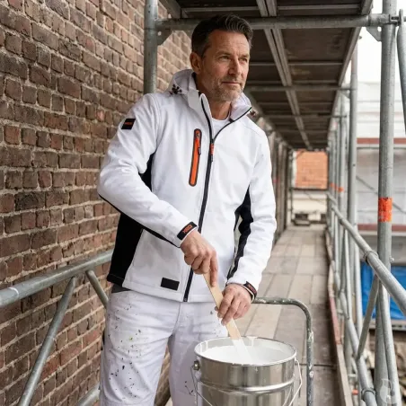 Veste Softshell Trystan Blanc/Noir Herock M à 3XL – Coupe-vent & déperlante