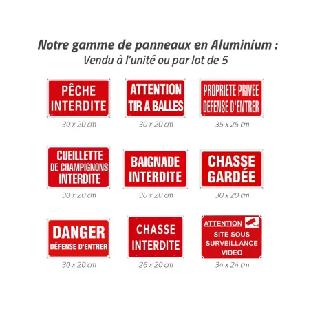 Lot de 5 Panneaux DANGER DÉFENSE D'ENTRER Alu 30X20cm