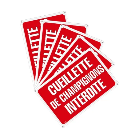 Lot de 5 panneaux Cueillette de champignons interdite aluminium 30 x 20 cm | Ducatillon