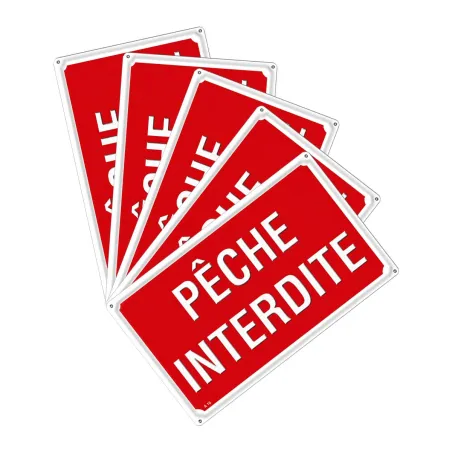 Lot de 5 panneaux Pêche interdite aluminium 30 x 20 cm | Ducatillon