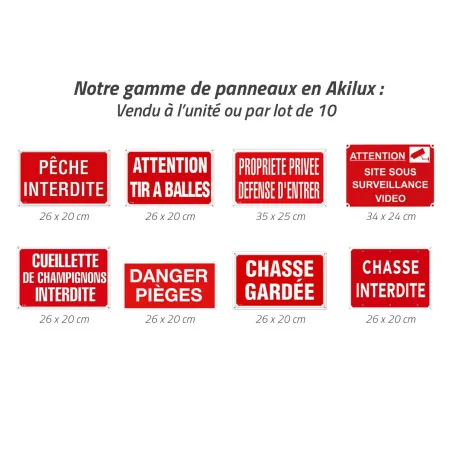 Lot de 10 Panneaux CHASSE GARDÉE Akilux 26 X 20 cm