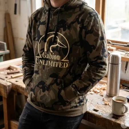 Sweat capuche camo Woodland 80% coton 280g poche ventrale