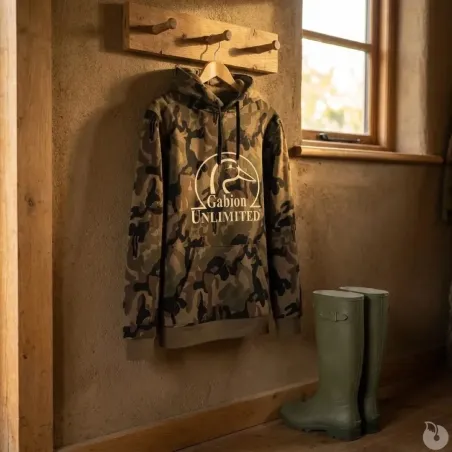 Sweat capuche camo Woodland 80% coton 280g poche ventrale