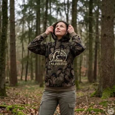 Sweat capuche camo Woodland 80% coton 280g poche ventrale
