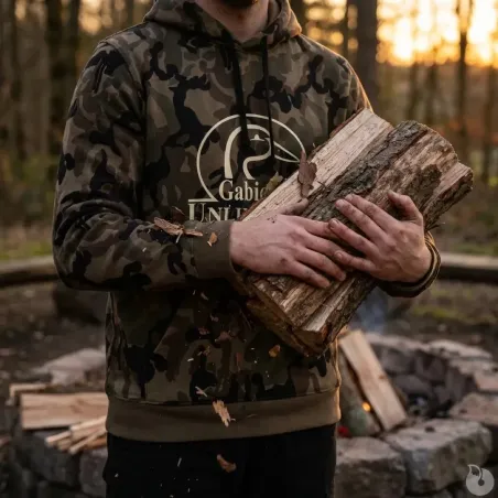 Sweat capuche camo Woodland 80% coton 280g poche ventrale