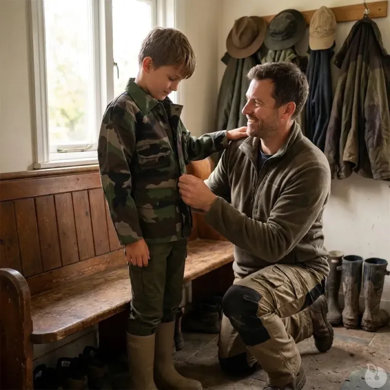 Veste chasse fermeture glissière coton polyester camo 6 à 16 ans