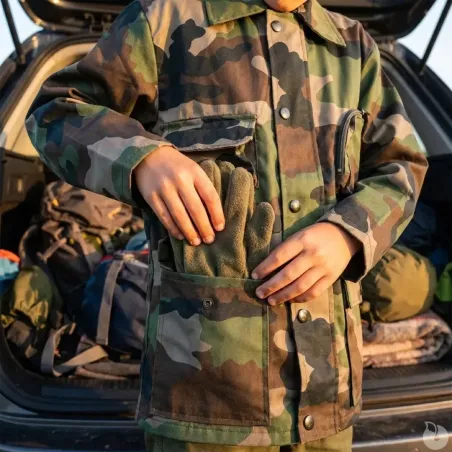 Veste chasse fermeture glissière coton polyester camo 6 à 16 ans