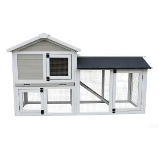 Clapier Lapin Boisparc Blanc & Gris - 147x53x85cm avec Parc Grillagé