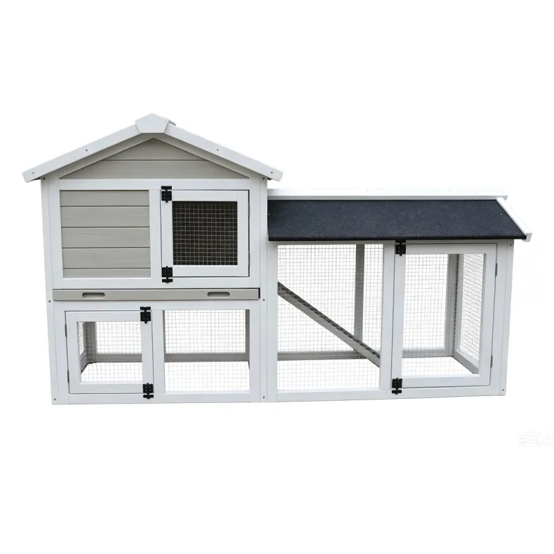 Clapier Lapin Boisparc Blanc & Gris - 147x53x85cm avec Parc Grillagé