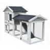 Clapier Lapin Boisparc Blanc & Gris - 147x53x85cm avec Parc Grillagé