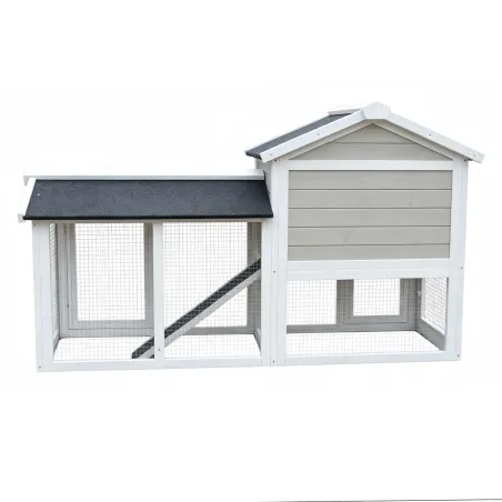 Clapier Lapin Boisparc Blanc & Gris - 147x53x85cm avec Parc Grillagé