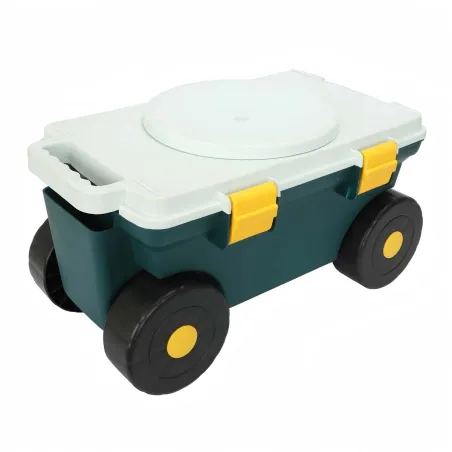 Tabouret de jardin à roulettes avec rangement intégré - Chariot pratique pour extérieur