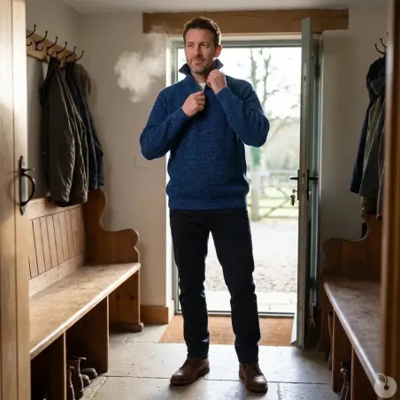 Pull Camionneur Carmel Indigo - Manches Longues - Col Montant