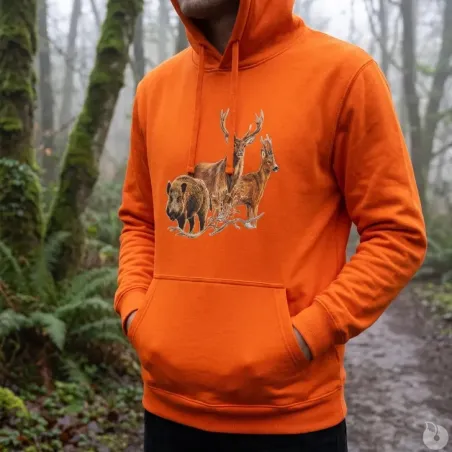 Sweat à capuche orange grands animaux Bartavel®