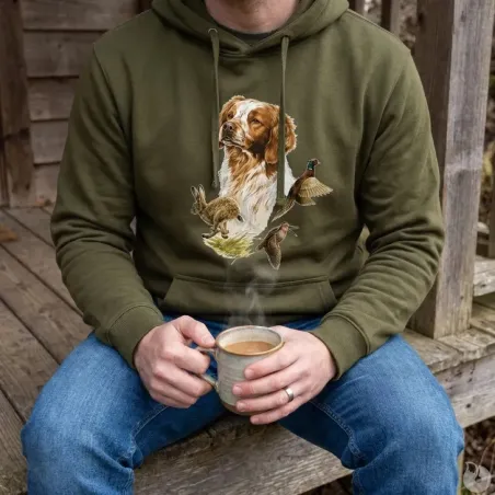 Sweat à capuche kaki épagneul Bartavel®