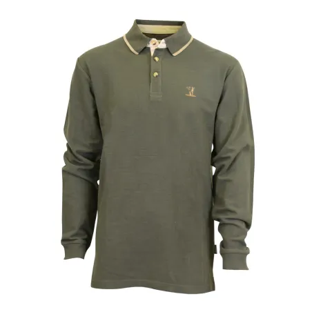 Polo Percussion kaki brodé manches longues coton 240 g/m²