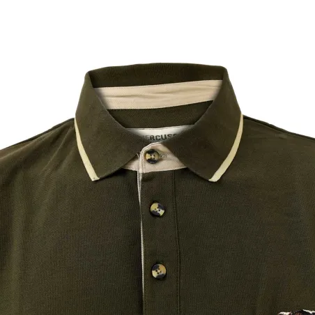 Polo brodé sanglier manches courtes coton piqué kaki 