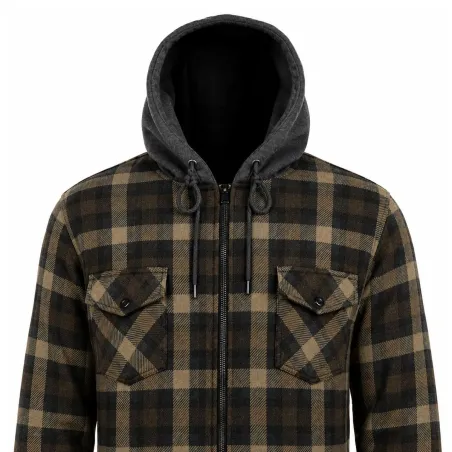 Chemise polaire à capuche 4 poches sherpa marron