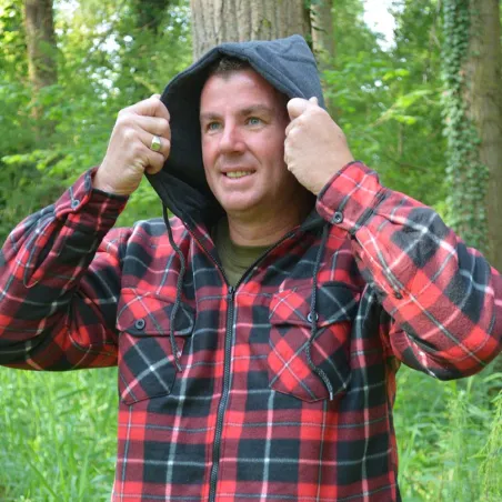 Chemise polaire à capuche 4 poches sherpa rouge