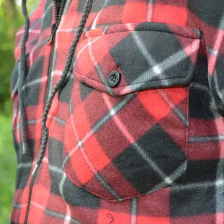 Chemise polaire à capuche 4 poches sherpa rouge