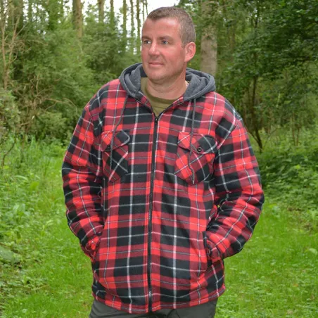 Chemise polaire à capuche 4 poches sherpa rouge