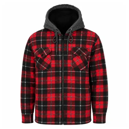 Chemise polaire à capuche 4 poches sherpa rouge