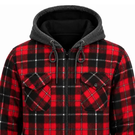 Chemise polaire à capuche 4 poches sherpa rouge