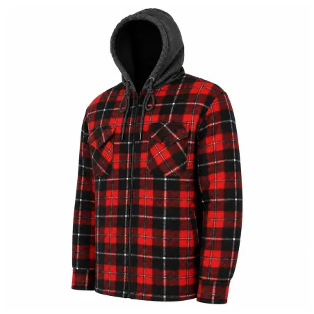 Chemise polaire à capuche 4 poches sherpa rouge