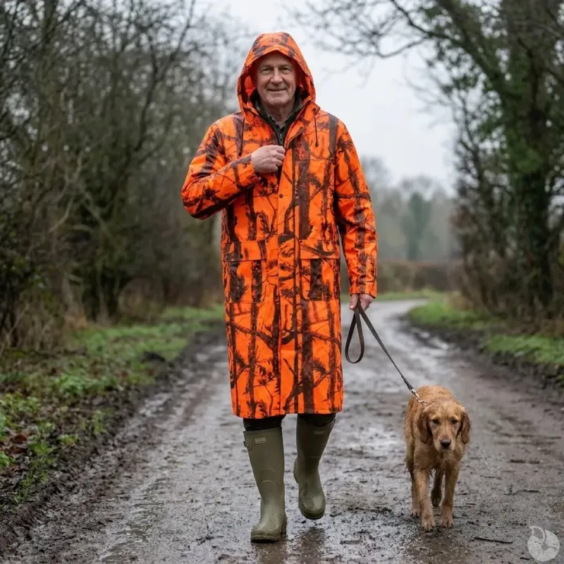 Manteau imperméable long polyuréthane orange camo blaze M à 4XL