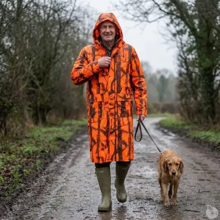 Manteau imperméable long polyuréthane orange camo blaze M à 4XL