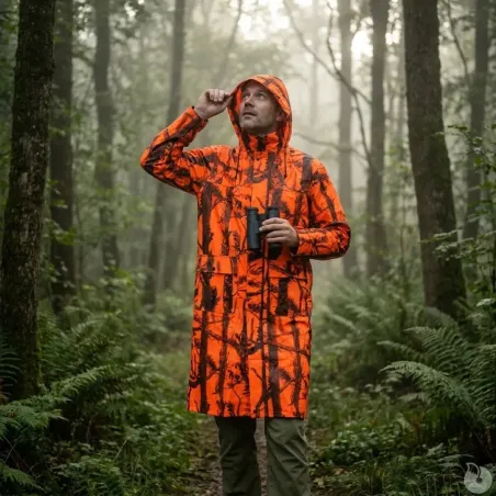 Manteau imperméable long polyuréthane orange camo blaze M à 4XL