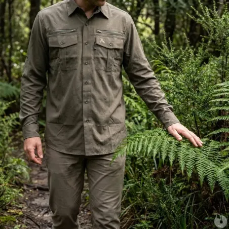 Chemise PROHUNT antitic kaki manches longues stretch 4 poches