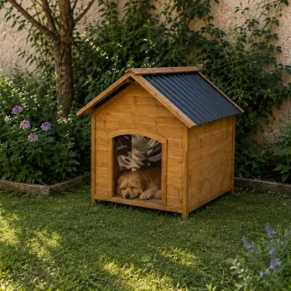 Niche chien en bois toit type chalet taille S 71 x 77 x 76 cm