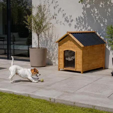 Niche chien en bois toit type chalet taille S 71 x 77 x 76 cm
