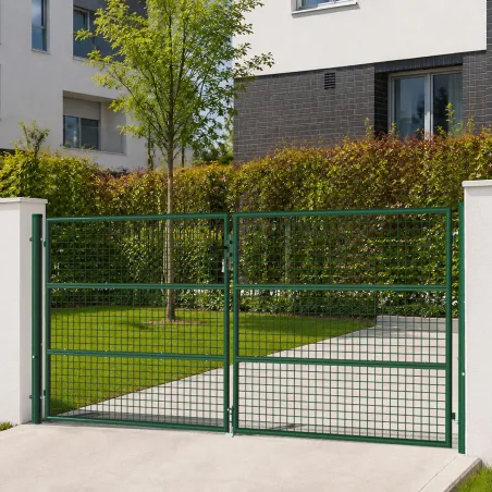 Portail 2 vantaux grillagé 3x1,5m - Maille 50mm - Vert