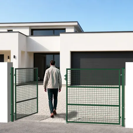 Portail 2 vantaux grillagé 3x1,5m - Maille 50mm - Vert