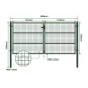 Portail 2 vantaux grillagé 3x1,5m - Maille 50mm - Vert