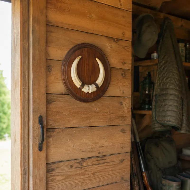 Plateau rond défenses de sanglier en chêne foncé ciré Ø22 cm | Ducatillon