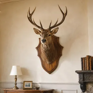 Écusson trophée chevreuil en chêne foncé ciré 52x31 cm | Ducatillon