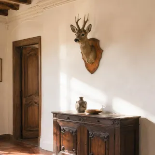 Écusson trophée chevreuil en chêne foncé ciré 40x25 cm | Ducatillon