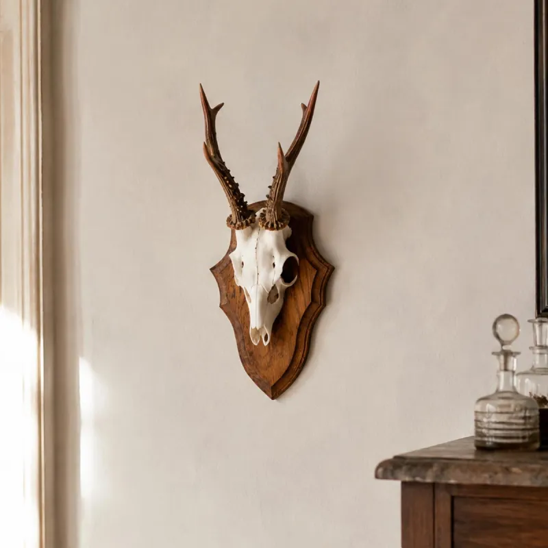 Écusson trophée chevreuil en chêne foncé ciré 24x16 cm | Ducatillon